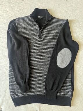 Franco Danti Sweater Mens size L Grey Elbow Patch Vinatge Style 100% Wool